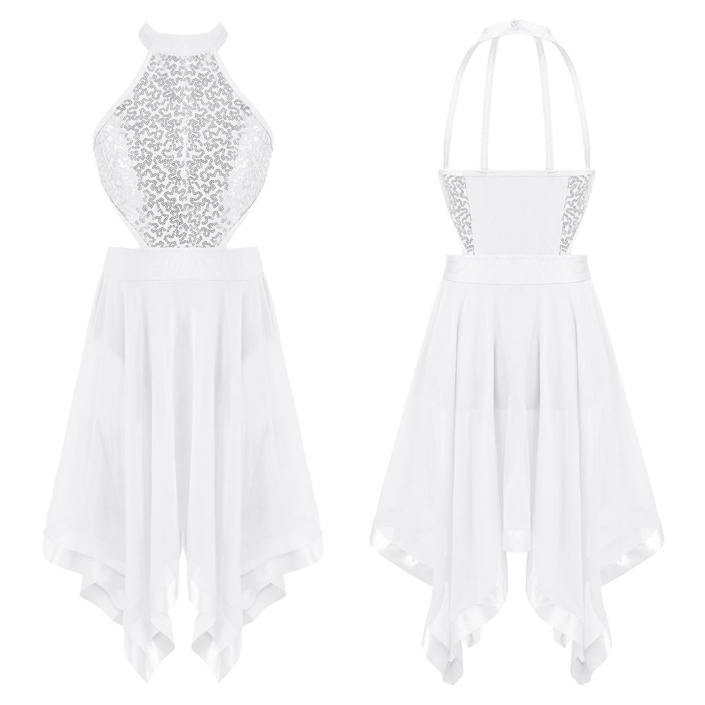 Kinder Mädchen Kleid Tanzkostüm Schleier Unregelmäßiger Saum Ärmellos Rückenfrei Trikot Kleid