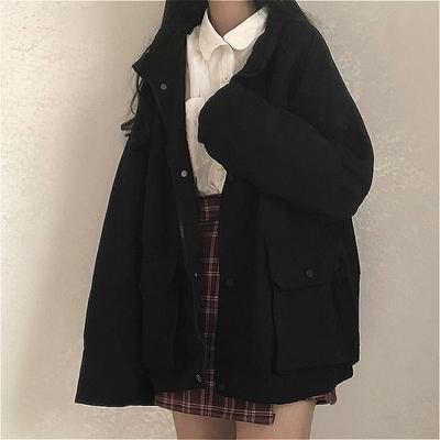 Grund Jacken Frauen Frühling Langarm Feminino Outwear Lose BF Harajuku Chic Studenten Alle-spiel Neue Mode Fracht Solide tasche