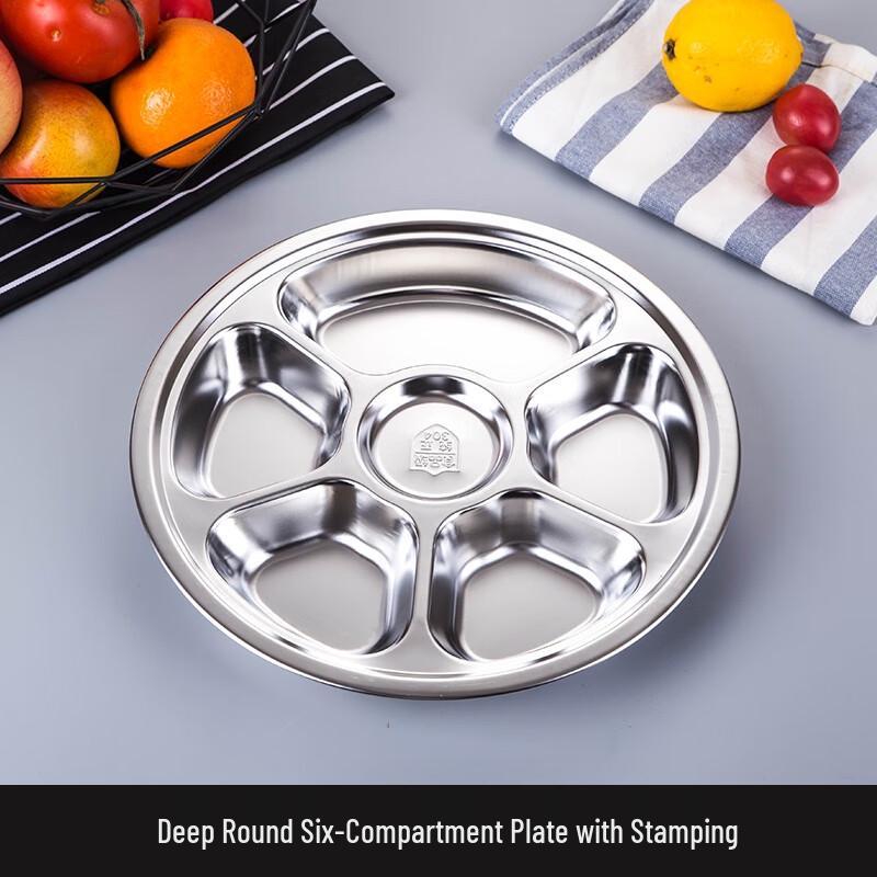 Morona 304 Stainless Steel 6-Compartment Round Canteen Tray