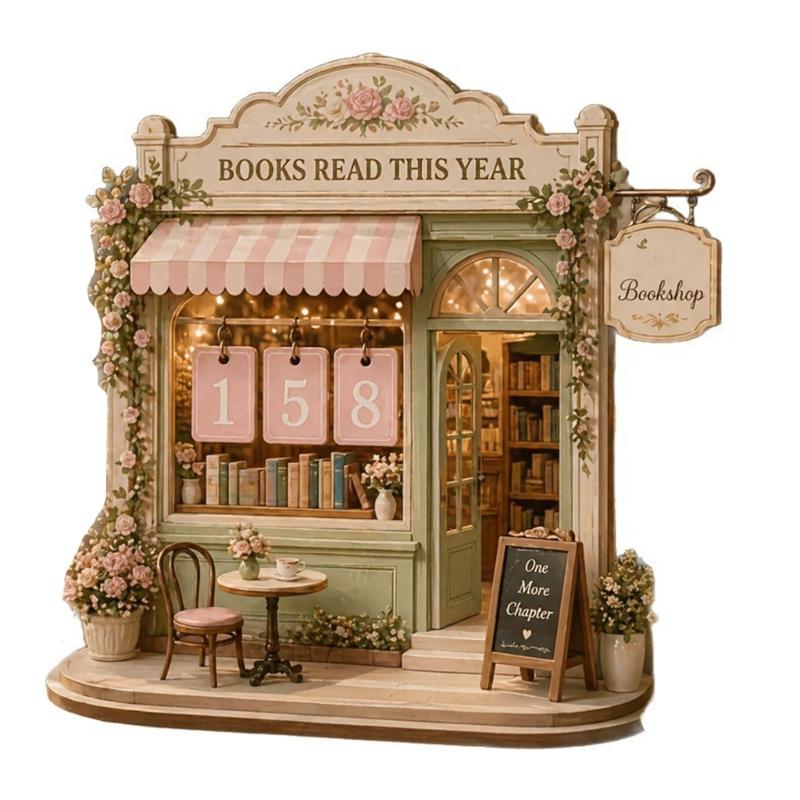 Books Read This Year Counter Plaque Wooden Reading Trackers Decors Number Tab Display Sign for Home Desks, Study Shelves, Library Shelves, and Book
