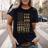Real Shot Amazon Independence Station Cross-border European, American Independence Day Printed Short Sleeve Top Women's Summer Outer Bottom Shirt