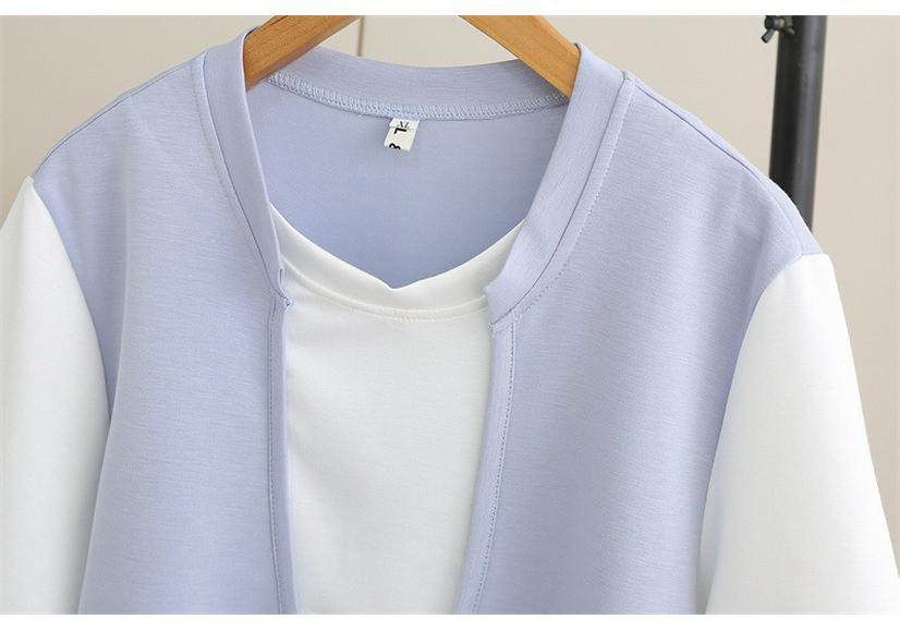 2026 Women's Plus Size Color Block College Style Short Sleeve Pullover T-shirt