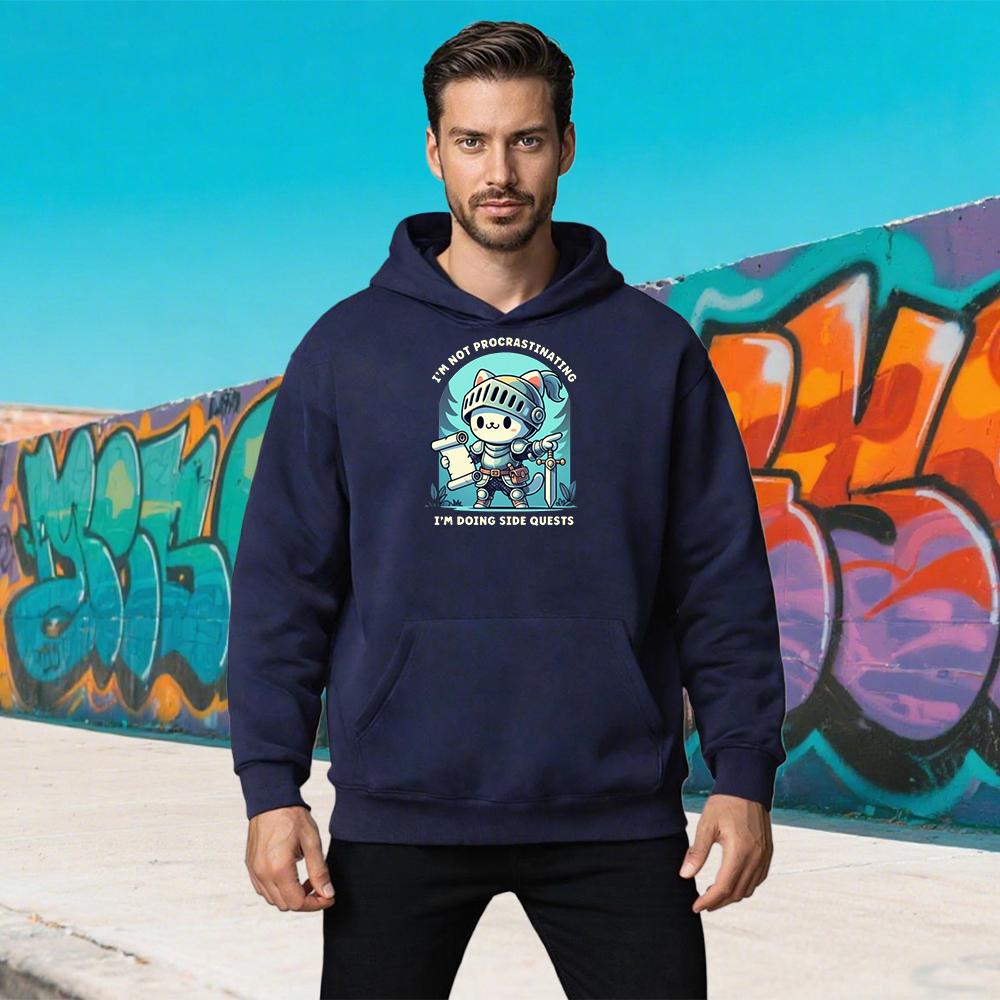 Men's Hoodie New Cute Cat Knight Print Sweatshirt Casual Loose Pullover Long Sleeve Streetwear Autumn Winter Outdoor Sports Tops