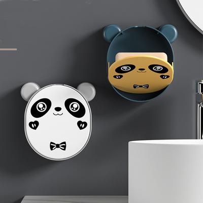 Panda Soap Box Simple Perforated Panda Wall-Mounted Bathroom Flip Cover Wall Hanging Soap Holder Drain Holder Fashion Cute Cartoon  Jewelry Accessory