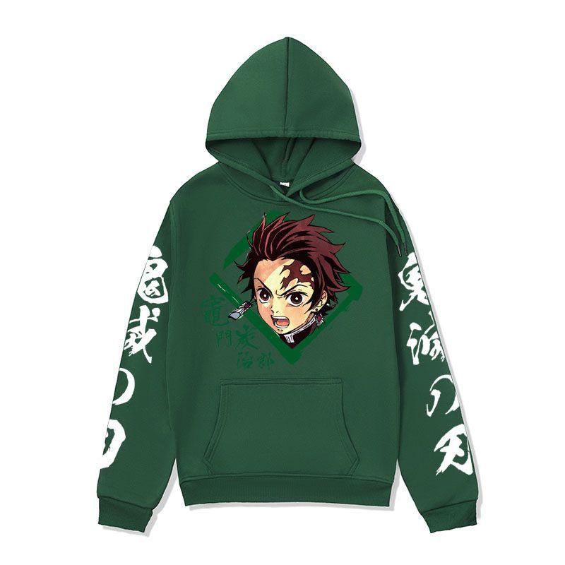 Anime Demon Slayer Hoodie Mens Winter Fleece Lined Oversized Casual Streetwear Pullover