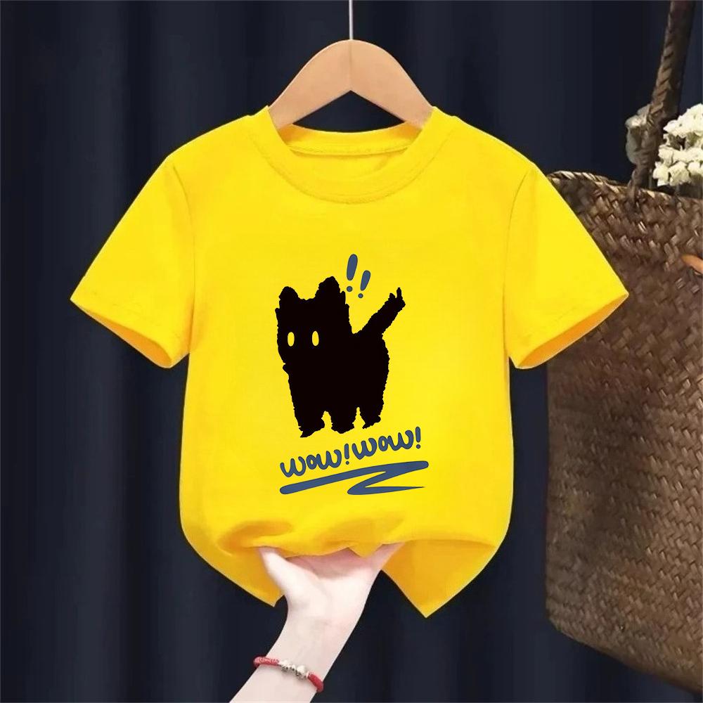Funny T Shirt Cat Letter Print Crew Neck TShirt Kids Casual Short Sleeve Top for Spring Summer Girls Clothing
