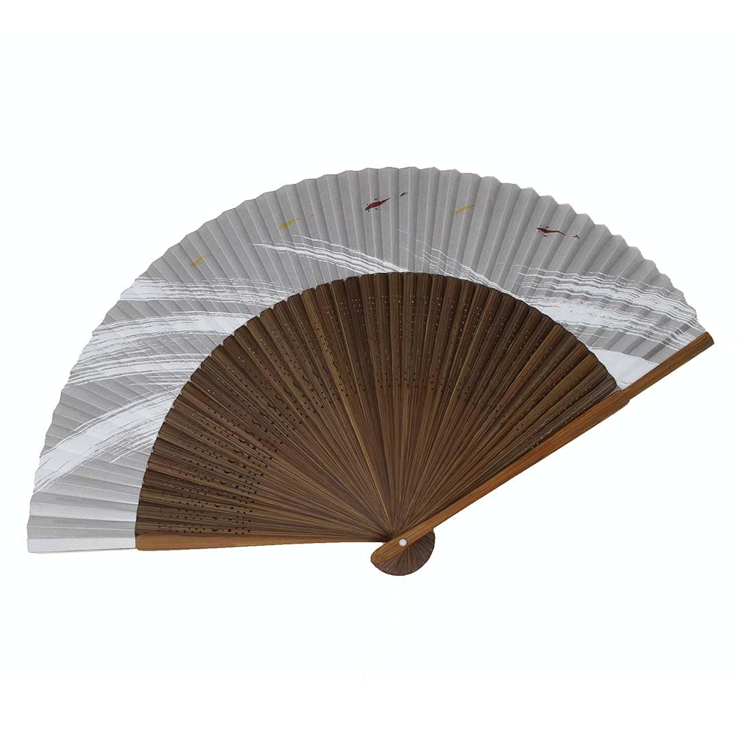 

Kimono painted made in carved karaki large short ayu pearl [Stylish Iroha] High-quality fan, scented, Japan, medium-sized wood, length, (sweetfish) серый