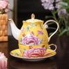 Creative Bone China Flower Tea Cup Pot One Person Set High Value Ceramic Tea Pot Cup Saucer Tea Pot For Noble Gifts