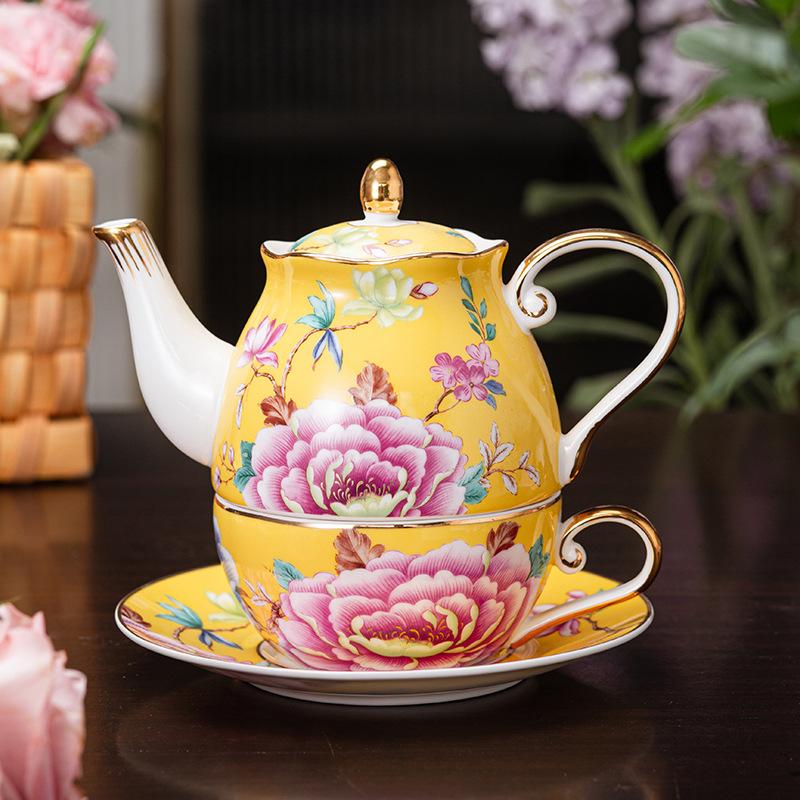 Creative Bone China Flower Tea Cup Pot One Person Set High Value Ceramic Tea Pot Cup Saucer Tea Pot For Noble Gifts