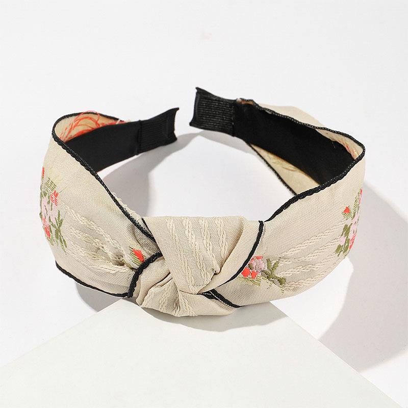 

Весна Лето Милая Повязка на Голову с Вышивкой Цветами для Женщин Девочек Повседневный Шоппинг Вечеринка Путешествия Головной Убор Прекрасный Бант Узел Обруч для Головы