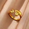 New Design Gold Copper Color Two Tone Metal Heart Stainless Steel Rings For Women Men Trendy Jewelry Valentine'S Day Gifts