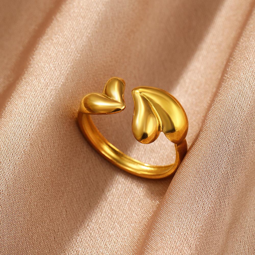 New Design Gold Copper Color Two Tone Metal Heart Stainless Steel Rings For Women Men Trendy Jewelry Valentine'S Day Gifts