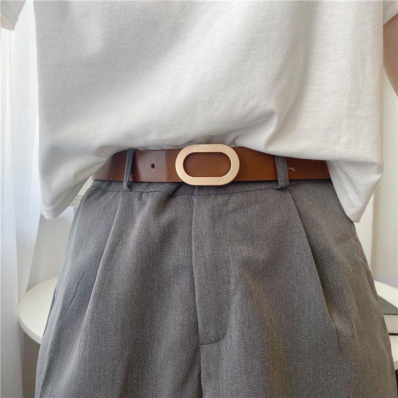 

Contemporary Denim Womens Trousers Featuring Oval Buckle And Stylish Belt In Elegant Color Options Gold Oval Brown