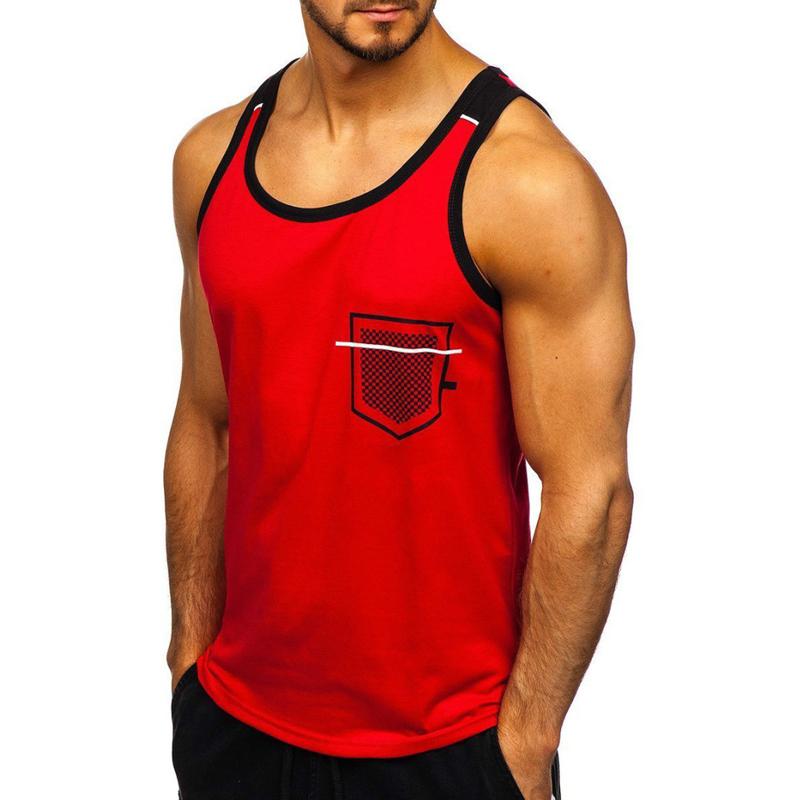 Buy Sleeveless Pocket Print Solid Color Crew Neck Men Tank Tops Sport