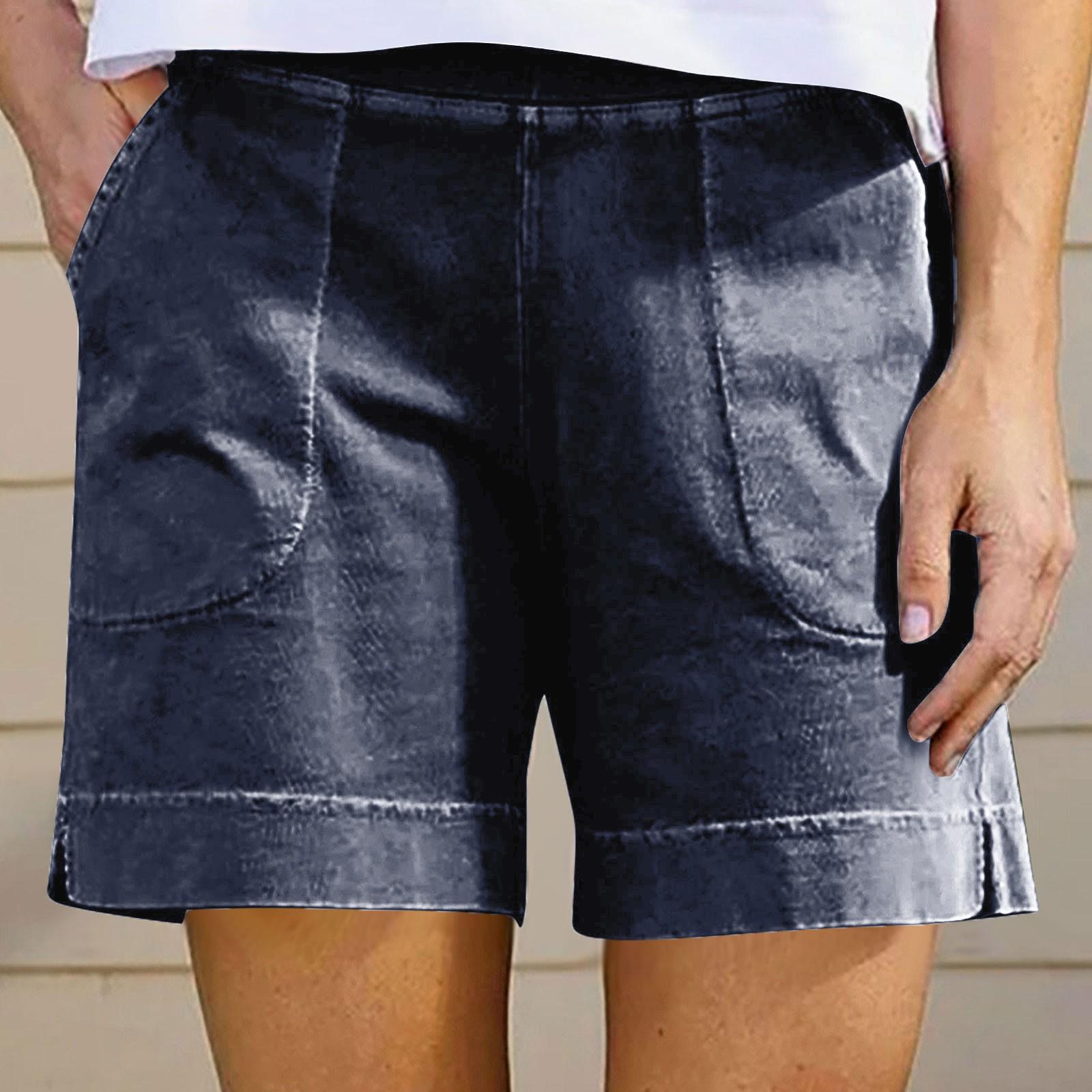 

Женские повседневные летние эластичные пляжные шорты однотонные повседневные шорты L тёмно-синий