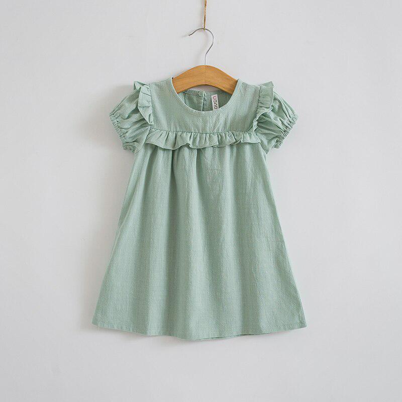 YUBAOBEI Summer Kids Clothing Baby Girls Puff Sleeve Dress Quality Cotton Linen Casual Children Ruffles Dress