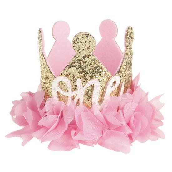 Baby Girls Sweet Flowers Sparkling Sequins Crown Number Birthday Party Headband