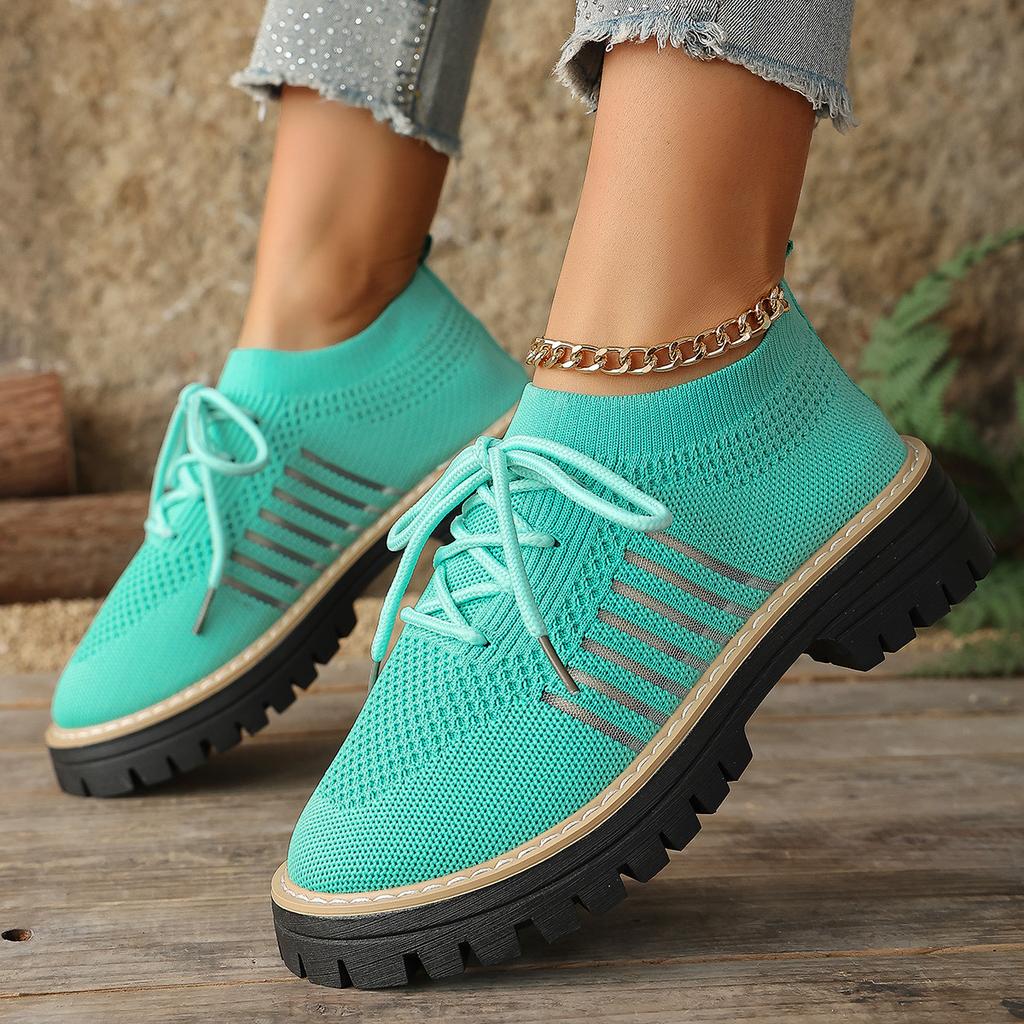 Übergrößen Schuhe für Damen 36-43 Sommer Frühling 2026 Damen Mesh Atmungsaktiv Bequem Schnürung Plateau Flats Sneaker Damen