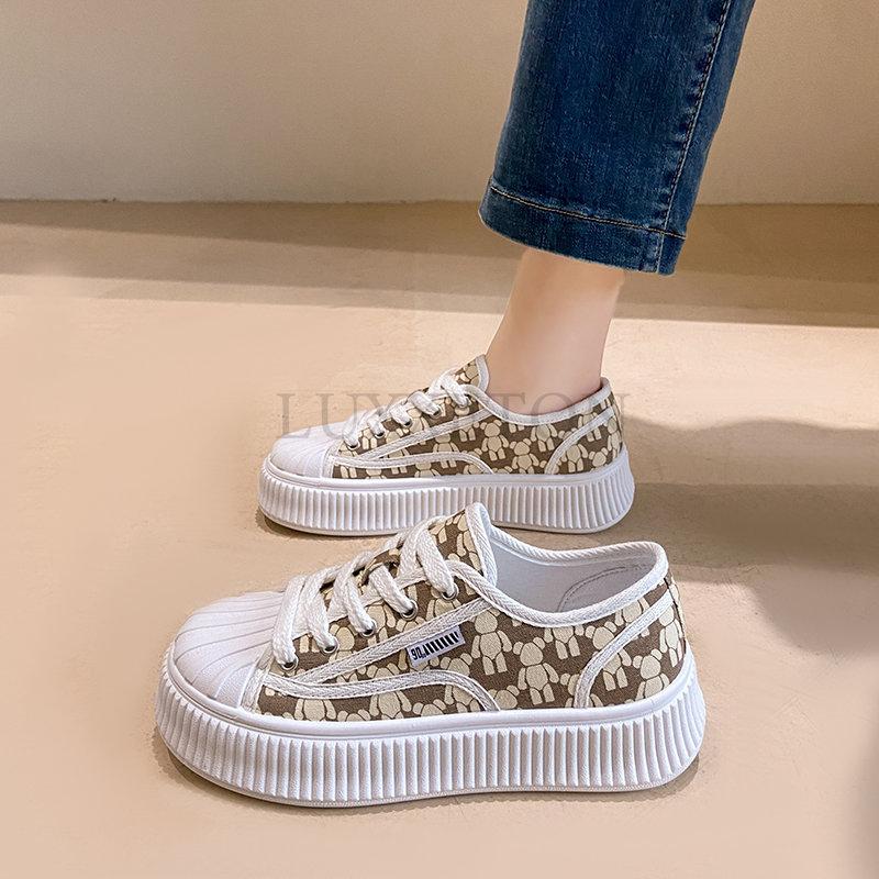 Fashion Sneakers Shoe Women Flat Leopard Vulcanize Causal Canvas Shoes Ladies Lace-up Breathable Walking Shoes Tenis Feminino