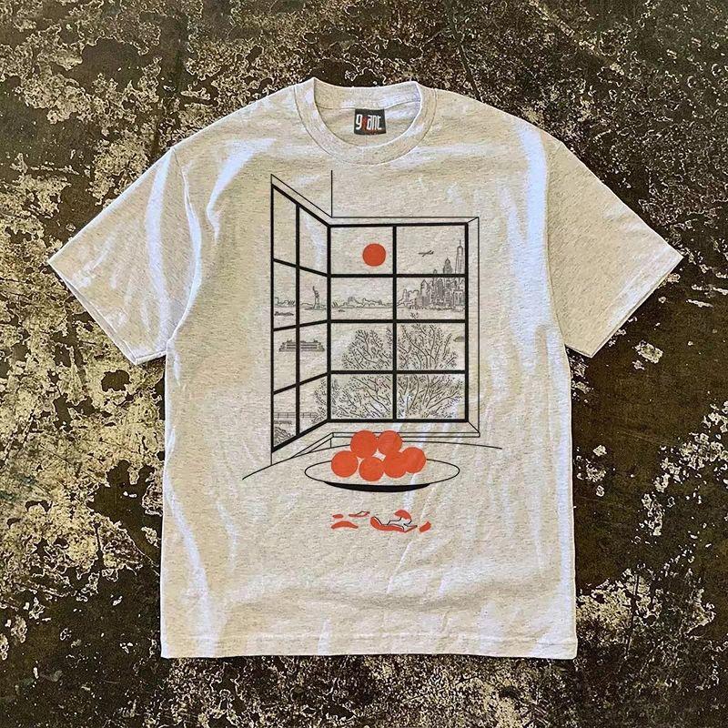 Invisible 2025 Spring and Summer New Window Scenery American Harajuku Couple Pure Cotton Printed Short Sleeve T Men Clothing