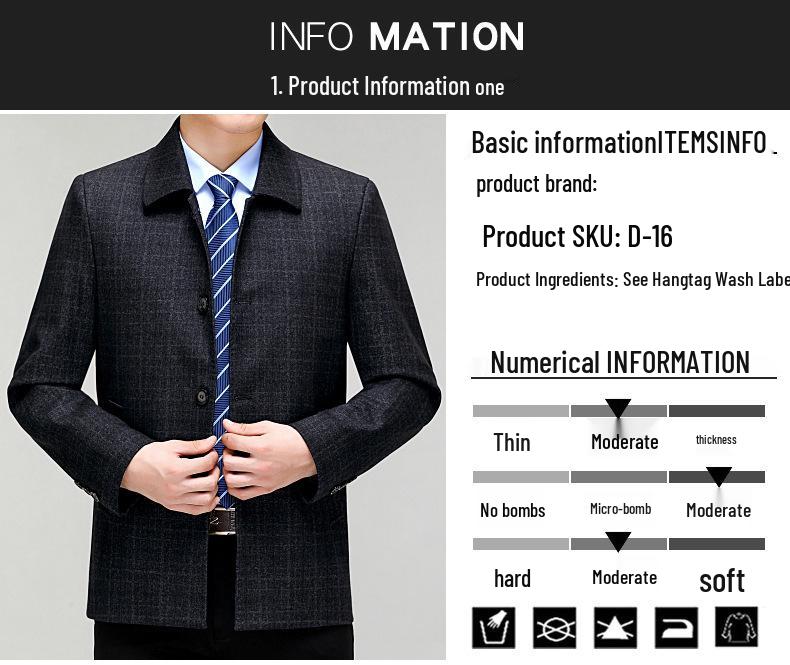 Men's Luxury Wool Lapel Jacket - Thick, Button-up Outerwear for Middle-aged and Elderly Dads