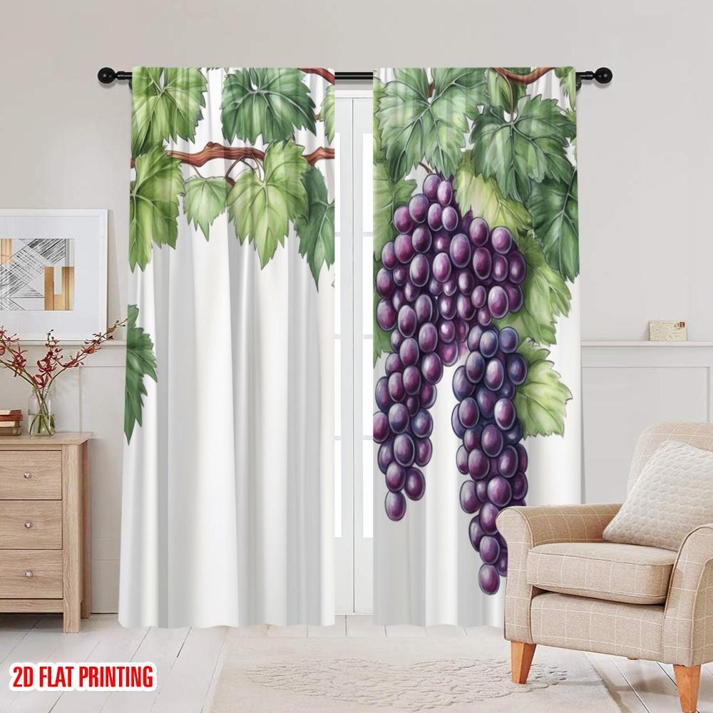 2pcs,2D Plane Printing Curtain Popular Grape Vines Durable 100% Polyester Fabric (without Rod) Gifts Use for Bedroom Living Room