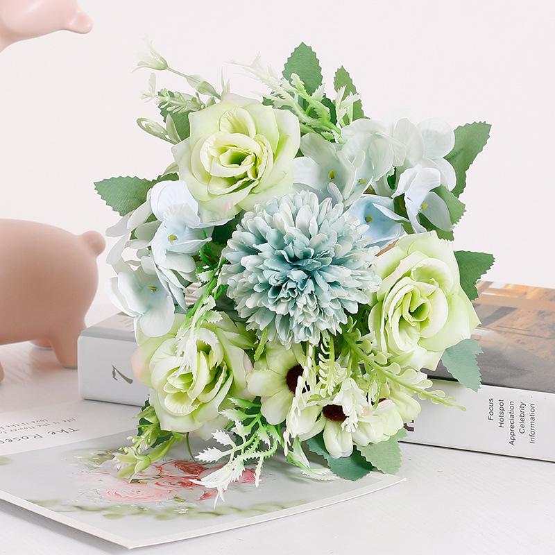 Single Stem Silk Rose Bouquet with Plastic Handle for Wedding Decoration