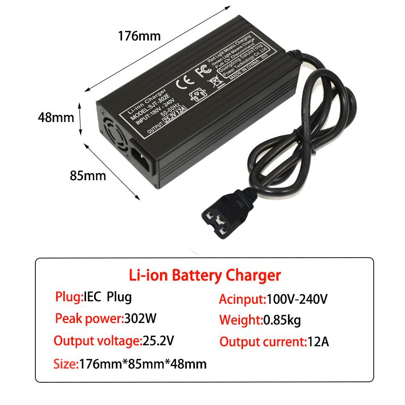 25.2V 10A 12A 28A Charger Smart Aluminum Case for 6S 22.2V Outdoor Li-ion Battery,Battery Pack Charger Built-in cooling fan