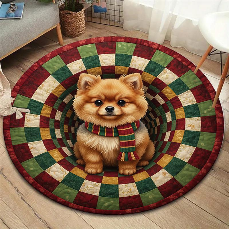 The puppy on the carpet Round Area Rug,Carpet Rug for Living Room Bedroom Sofa Playroom Decor,Non-slip Floor Mat