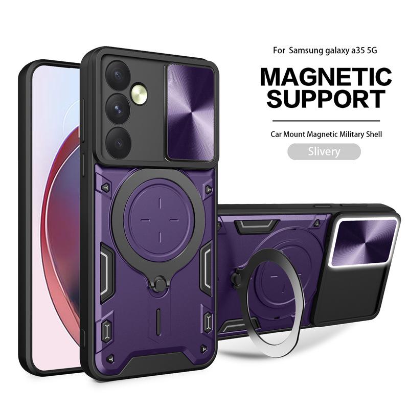 Samsung S25 Edge Anti-fall Magnetic Ring Stand Case with Push Window