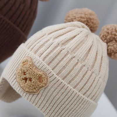 Baby Wool Hat Cute Bear Ear Protection Hat Children Winter Thickened Warm Knitted Korean Version Of The Baby Hat