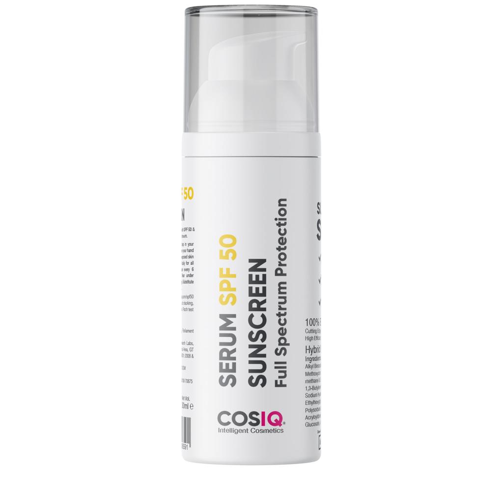 CosIQ Sunprotect Serum Sunscreen SPF 50 PA++++ UVA/B for Broad Spectrum | Lightweight with Hyaluronic | No White Cast | For All Skin Types (Oily, D