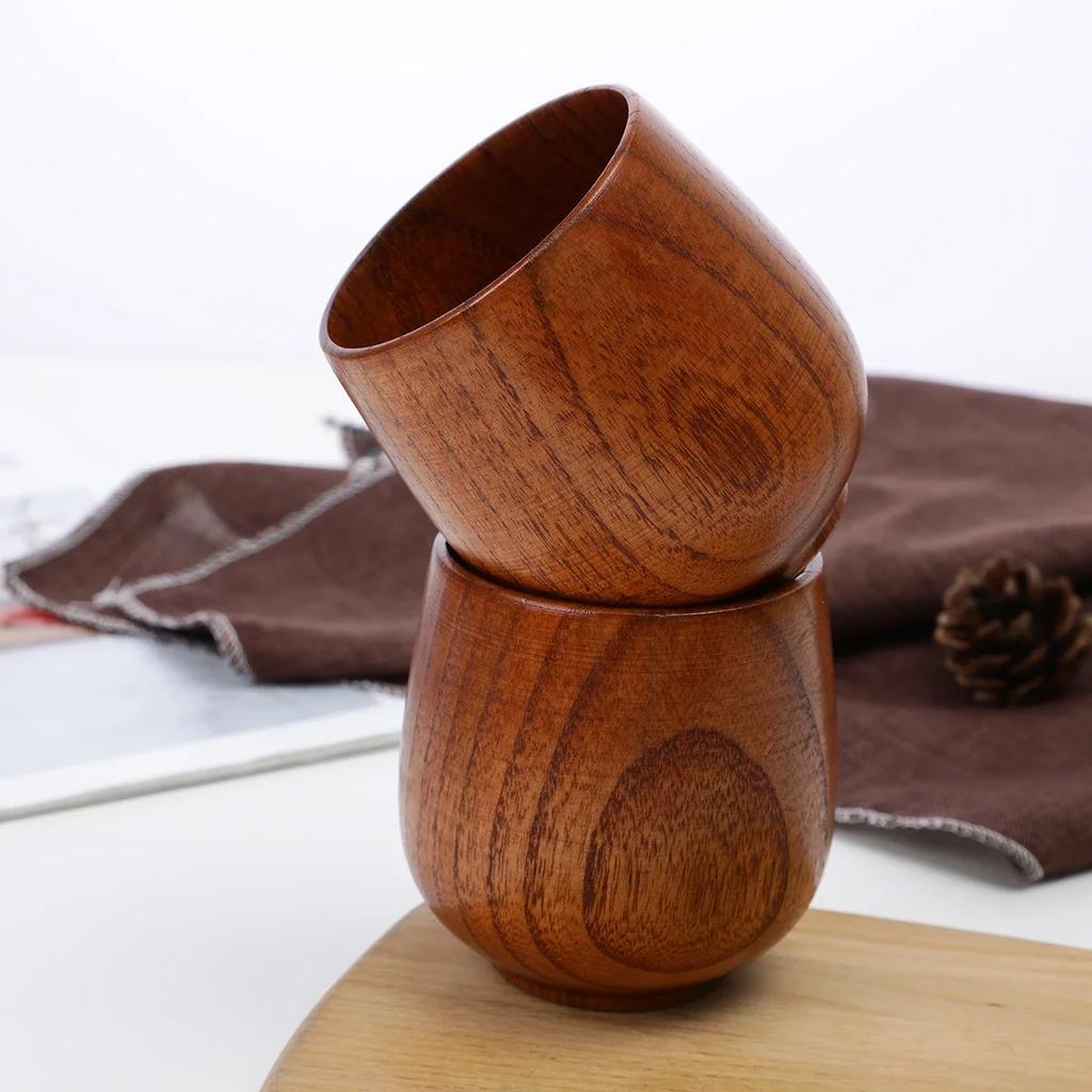 1pc Handcrafted Retro Style Wooden Tea Cup, Durable Outdoor Camping Water Cup With Irregular Pattern