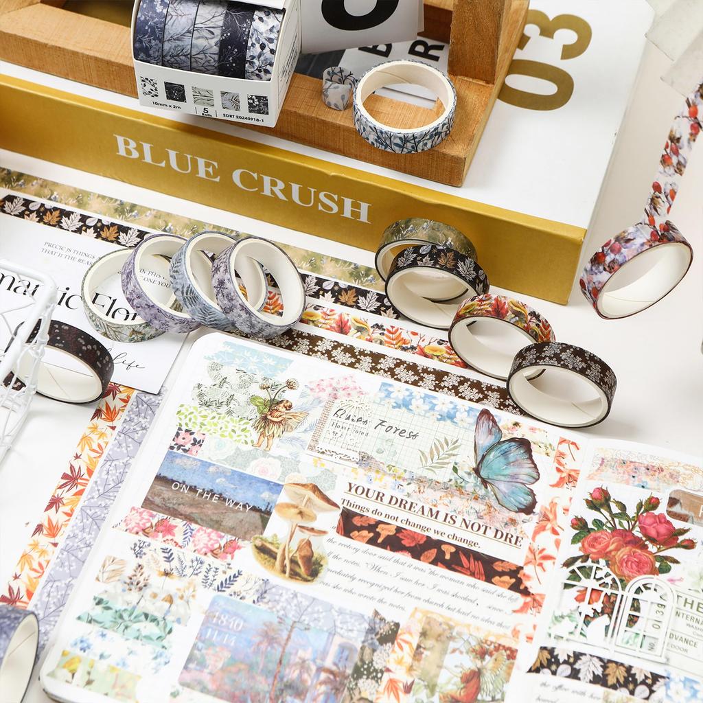 YUBX Masking Winter Blooming Floral Washi Tape Cute Thin DIY Gift and Decoration Tape, 60-Piece Set, Collection, Snowflakes, Strips, Crafts, Journals,