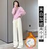 Gray chenille narrow wide-leg pants women's new autumn and winter velvet thickened lazy wind loose straight pants
