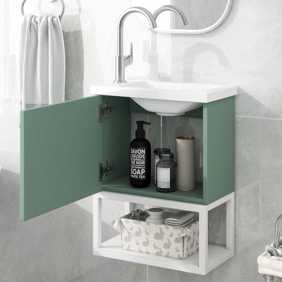 Bathroom Sink Cabinet Open Shelf Golden Handle Modern Green White Easy Assembly Solid MDF Lavatory Wall Mount Basin Vanity Cabinet
