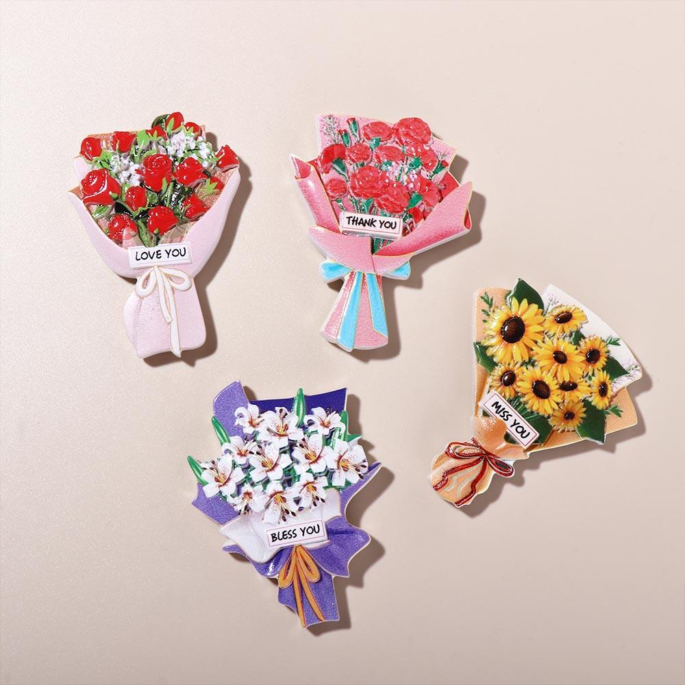 Bouquet Souvenir Cartoon Simulation Sunflower Refrigerator Sticker Roses Flowers Magnetic Stickers