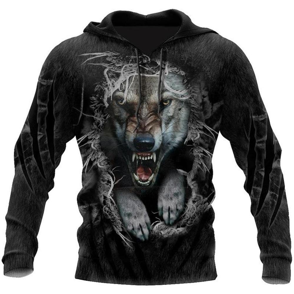 New Wolf Tattoo Black and White 3D All-Over Printed Men's Hoodie and Sweatshirt Unisex Casual Autumn Tracksuits