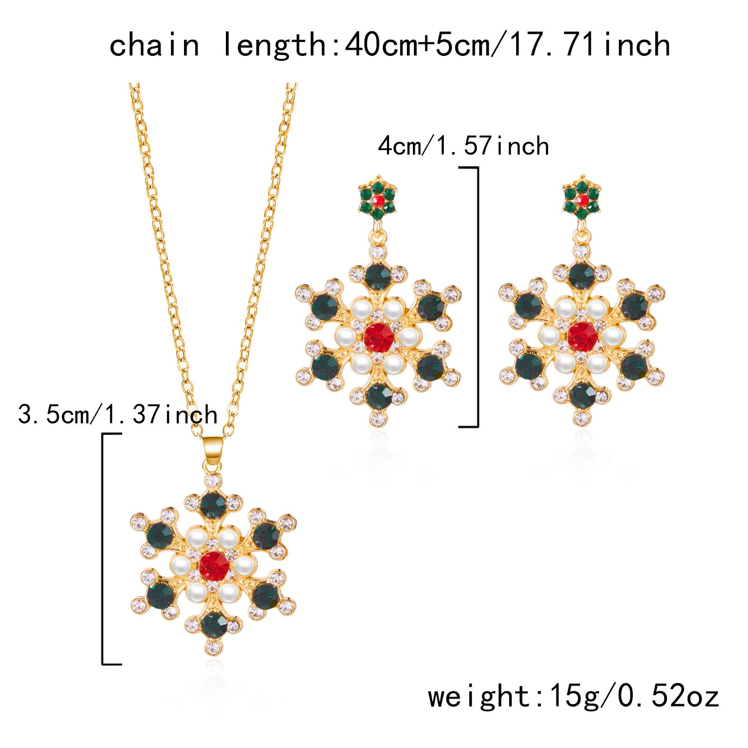 

Christmas Imitation Pearl Colorful Rhinestone Snowflake Earrings Necklace for Women Exquisite Flower Jewelry Set New Year Gifts