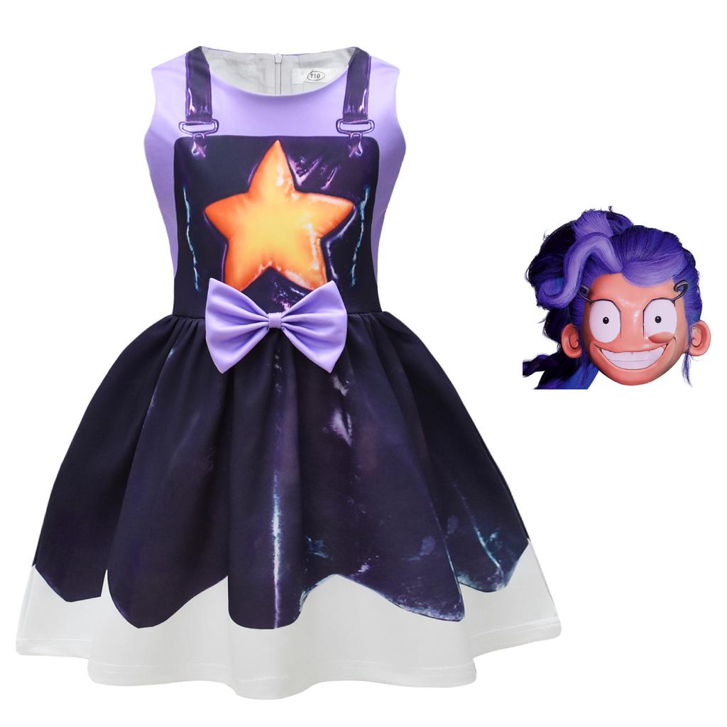 Girls Lily Cosplay Bow Dress With Free Mask Summer Outfits For Kids Halloween Carnival Party Costume Beautiful Princess Dress