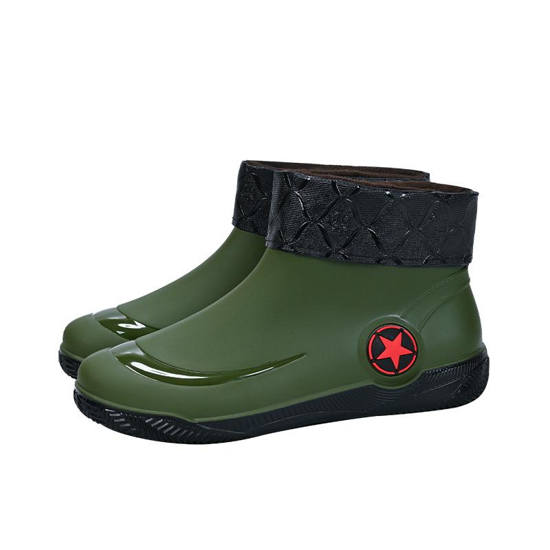 Fashion Short Men's Rain Shoes Low-top Non-slip Waterproof Shoes Casual Light-mouth Rain Boots Popular Water Shoes Flat-soled Rubber Shoes