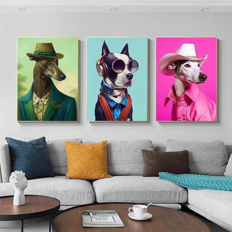 Animal's Gorgeous Cross Dressing Poster Cat Queen Fashionable Fox Posh Hippo Canvas Painting Funny Wall Art Picture Home Decor