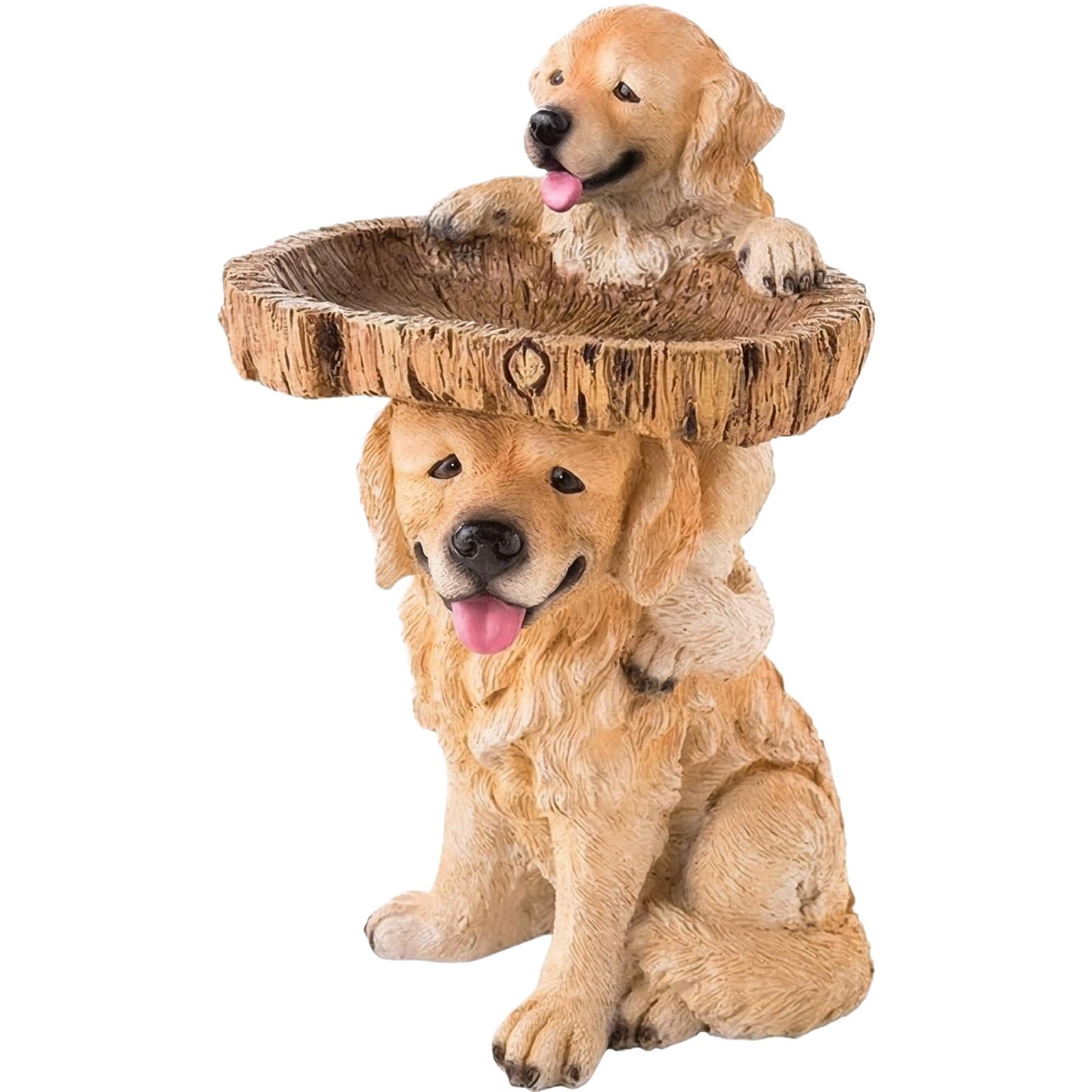Lively Puppy Resin Bird Bath Tub | Outdoor All-Weather Carved Wood Grain Resin Garden Decoration Bird Feeder One Size