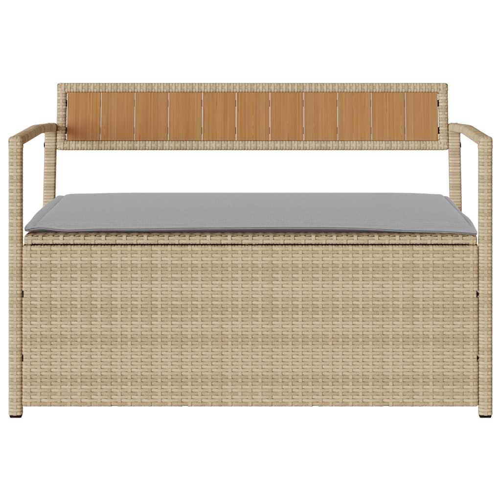 Garden Bench with Storage Space and Cushions Beige Poly Rattan