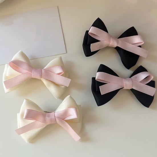 2Pcs Girl Hair Pins Bowknot Decor Double-Layered Ribbon Design Side Bangs Hair Clips Hair Accessories Daily Wear