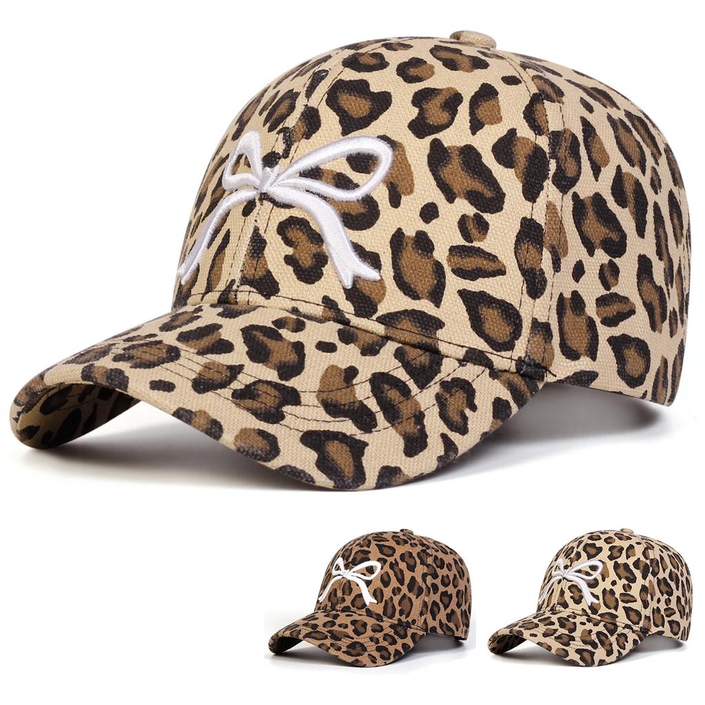 Baseball Print Leopard Stitching Embroidered Bow Neutral Gender Women Men For Caps Spring Autumn Outdoor Adjustable Casual Hats Sunscreen Hat