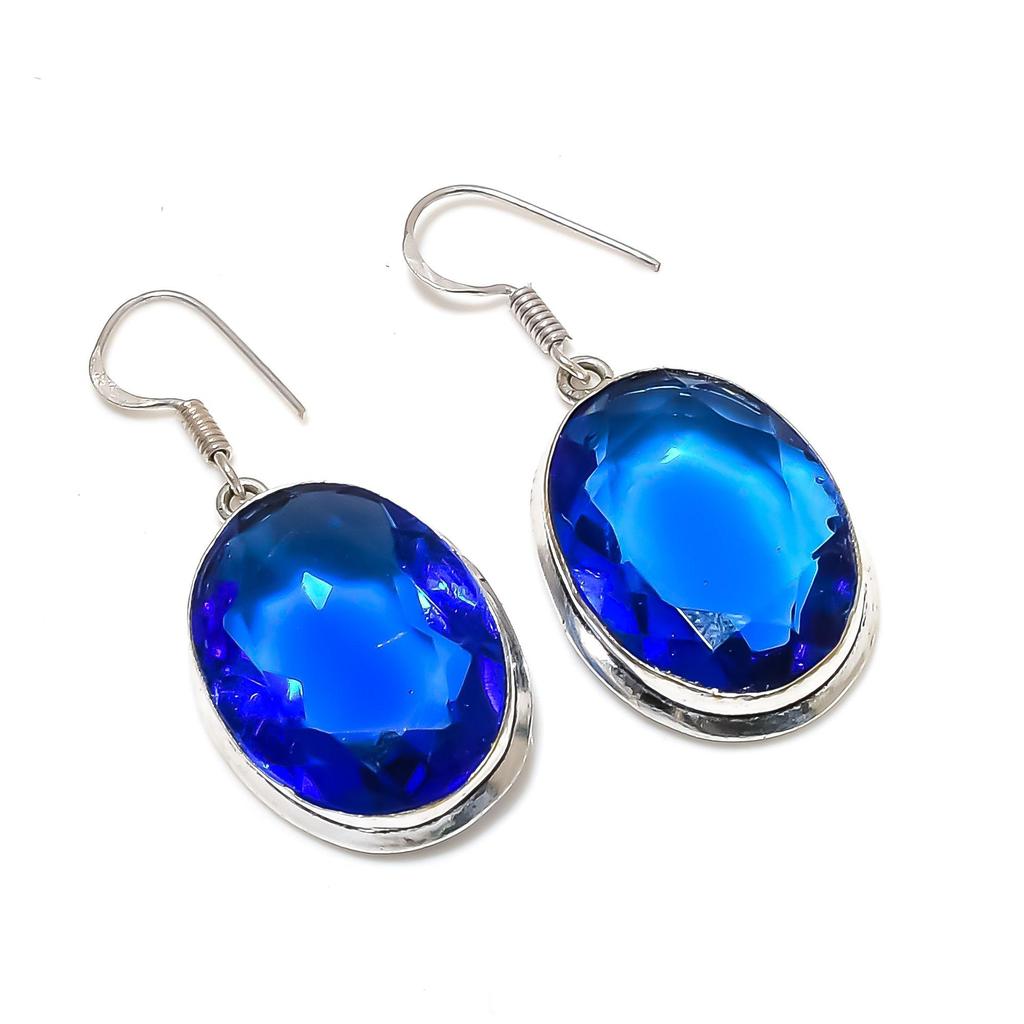 Atemberaubende London Blue Topaz Edelstein Ohrringe, 925 Sterling Silber Ohrringe, Handgefertigte Boho Silber Schmuck Hängeohrringe, Ostergeschenk für Ehefrau