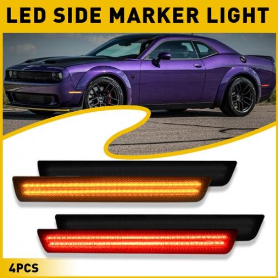 Front&Rear Lens Marker Side LED Lights Kit Black For 2015- Dodge Challenger