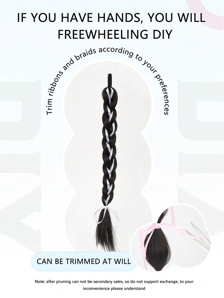 Perucă cu coadă de cal din păr împletit sintetic, cu panglică