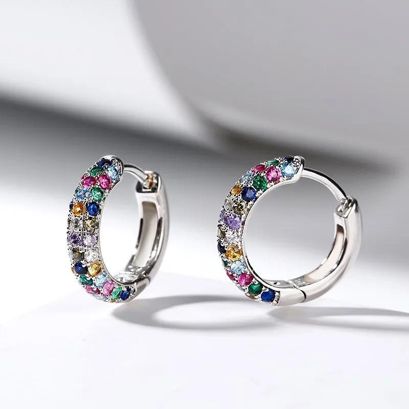 New Fashion  Plate Round Mini Earrings Set Half Hoop Colorful Zircon Ladies Luxury Jewelry Hoop Earrings For Woman Gifts